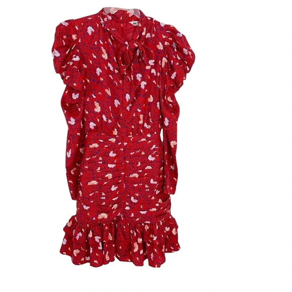 WALTER BAKER Kiara tie neck ruched floral-print crepe de chine mini dress 0 NWT - Picture 2 of 11